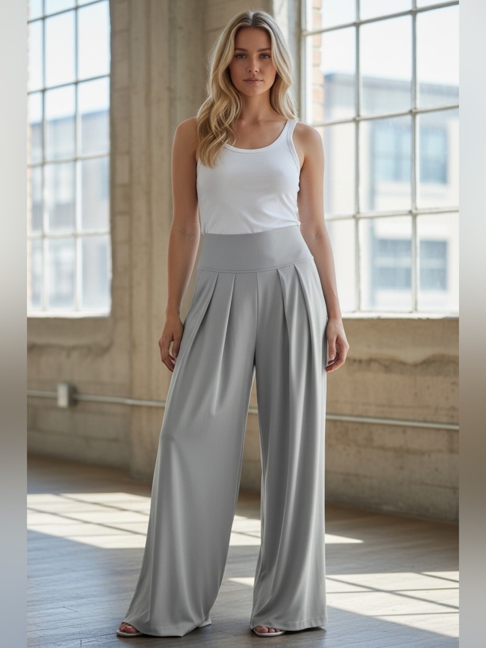 Halara High-Waist Wide Leg Pleated Palazzo Pants in Gray XS